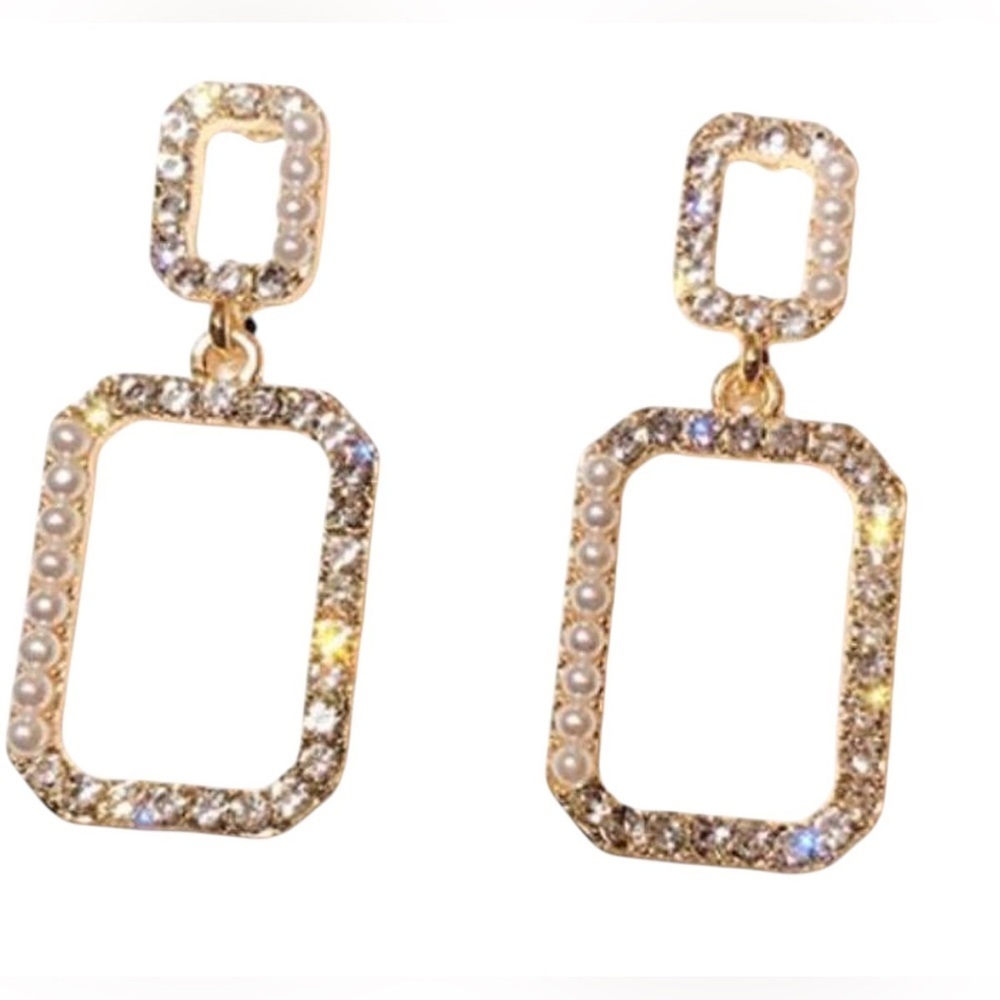 Tuckernuck Square Pearl and Crystal Drop Earrings NEW